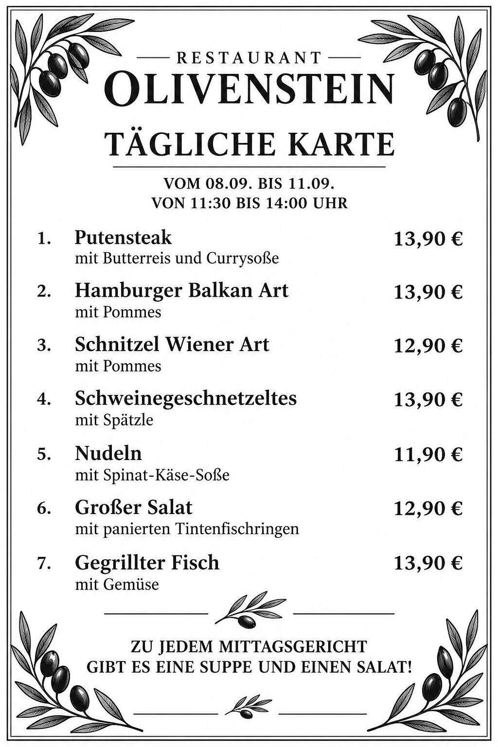 Mittagskarte Mittagskarte
